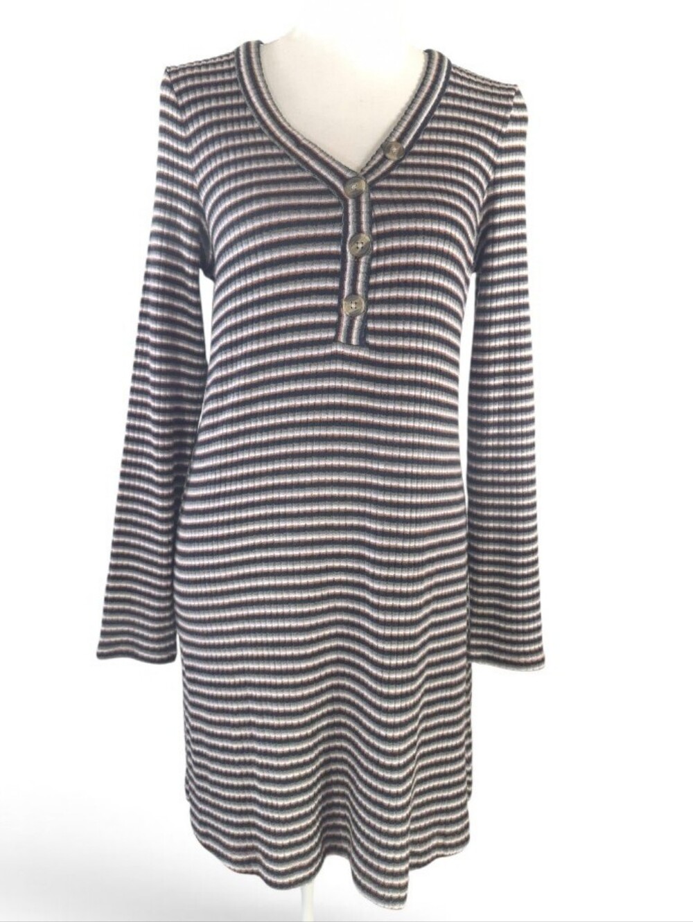 American Eagle Ribbed Knit Sweater Dress Striped Long Sleeve Retro - Size Medium